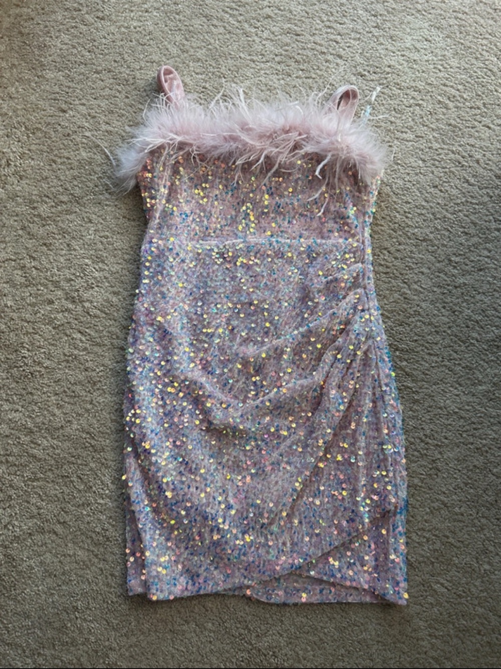 Francesca’s Pink Sequin Feather-Trim Girls' Party Dress